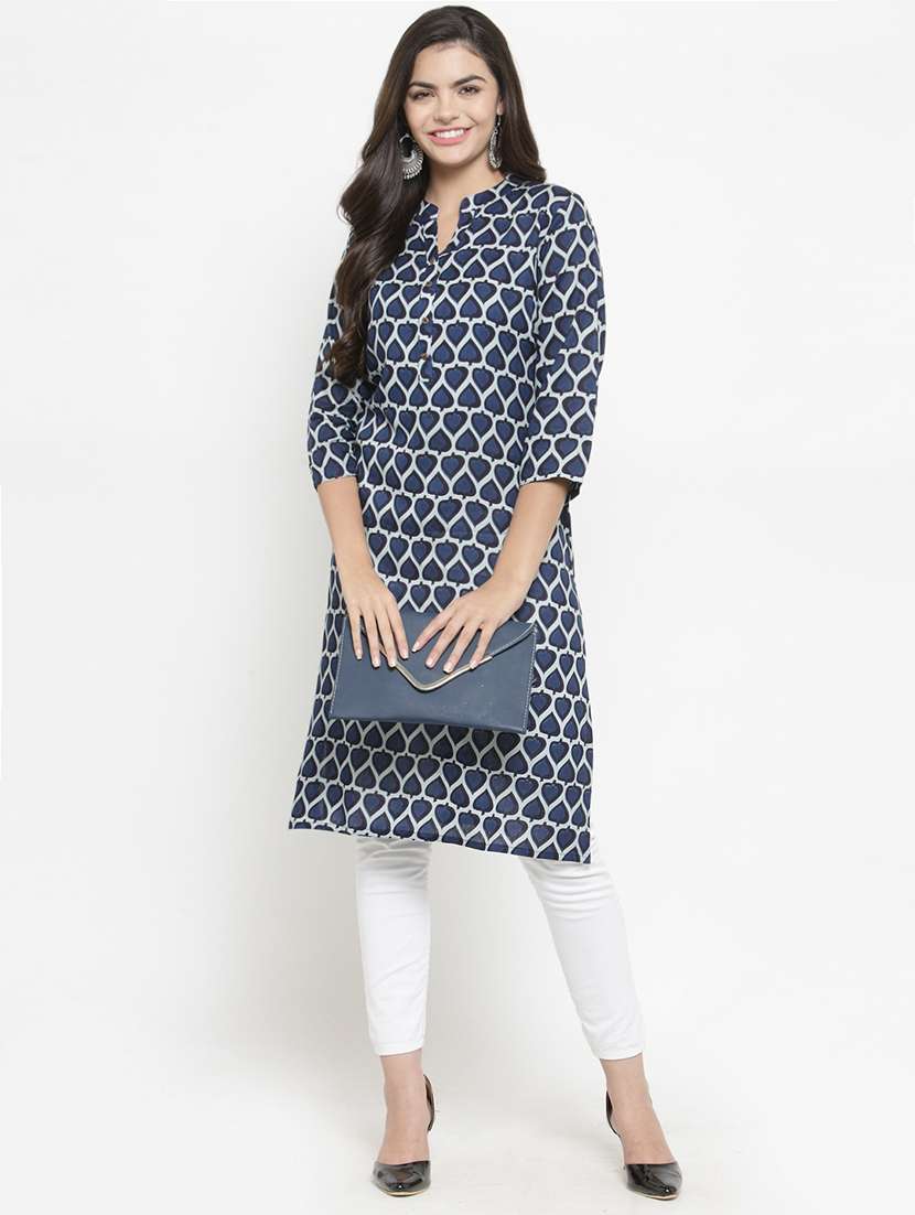 indigo geometrical straight kurta