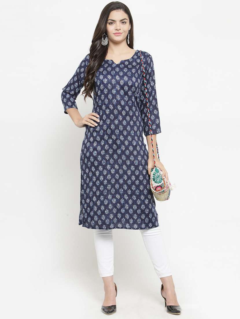 indigo printed straight kurta