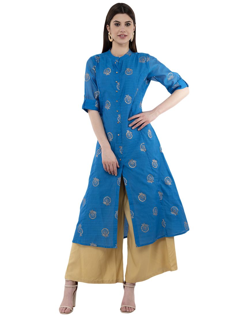 foil printed a-line kurta - 16201877 - Zoom Image - 0