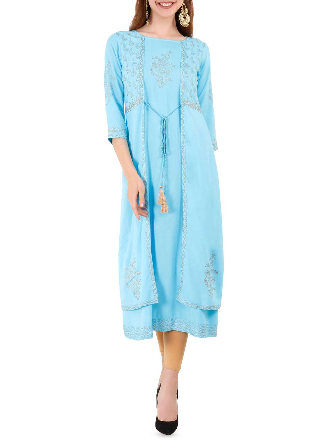 foil printed layered kurta
