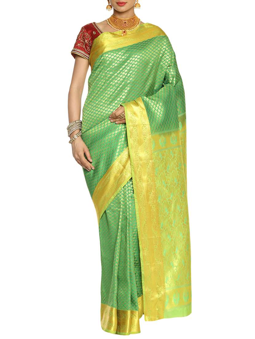 ethnic zari motifs kanjivaram saree with blouse