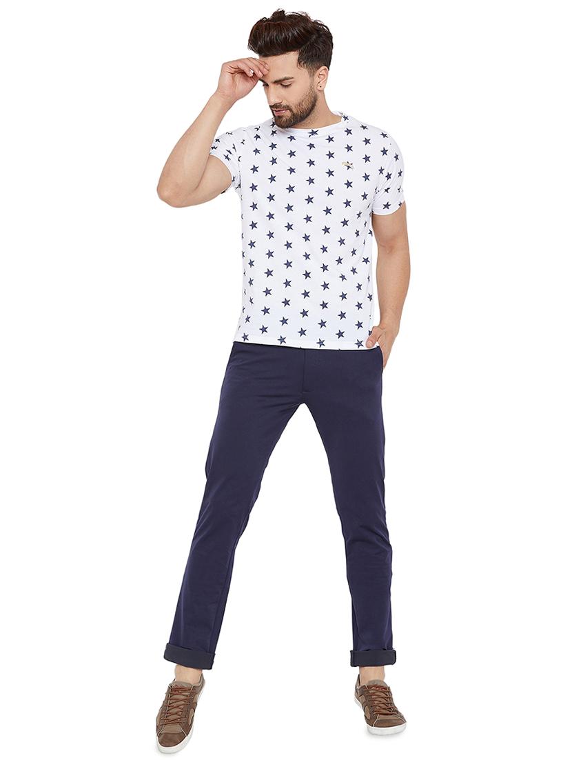 navy blue solid chinos casual trouser - 16214499 - Standard Image - 3