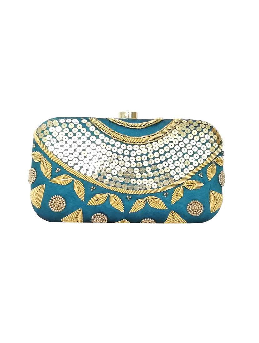 blue silk box clutch