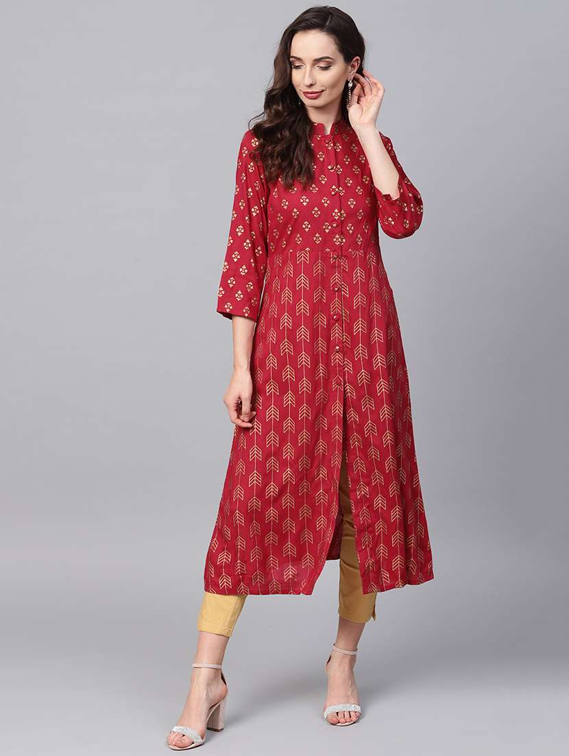 foil printed a-line kurta