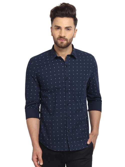 mens micro print casual shirt - 16217473 - Standard Image - 0