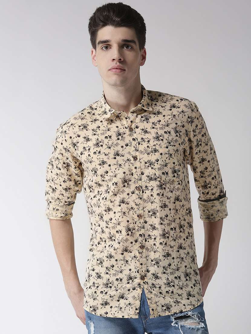 yellow floral printed casual shirt