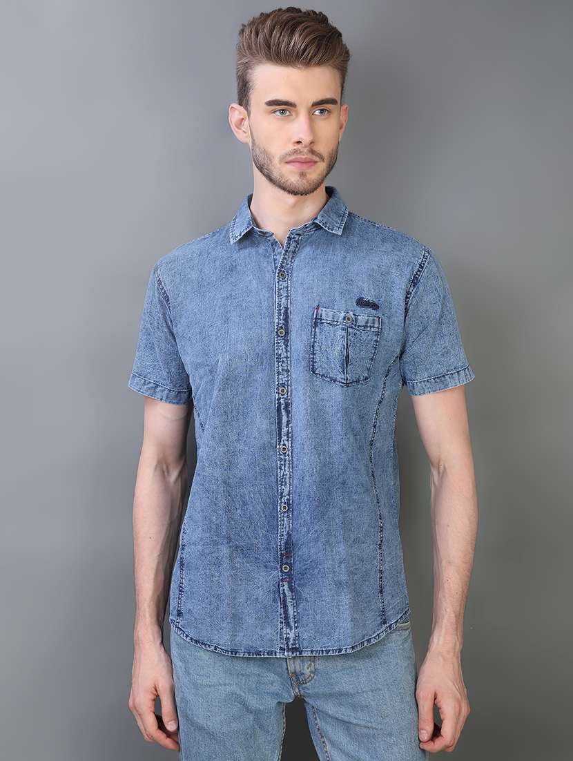 blue denim casual shirt