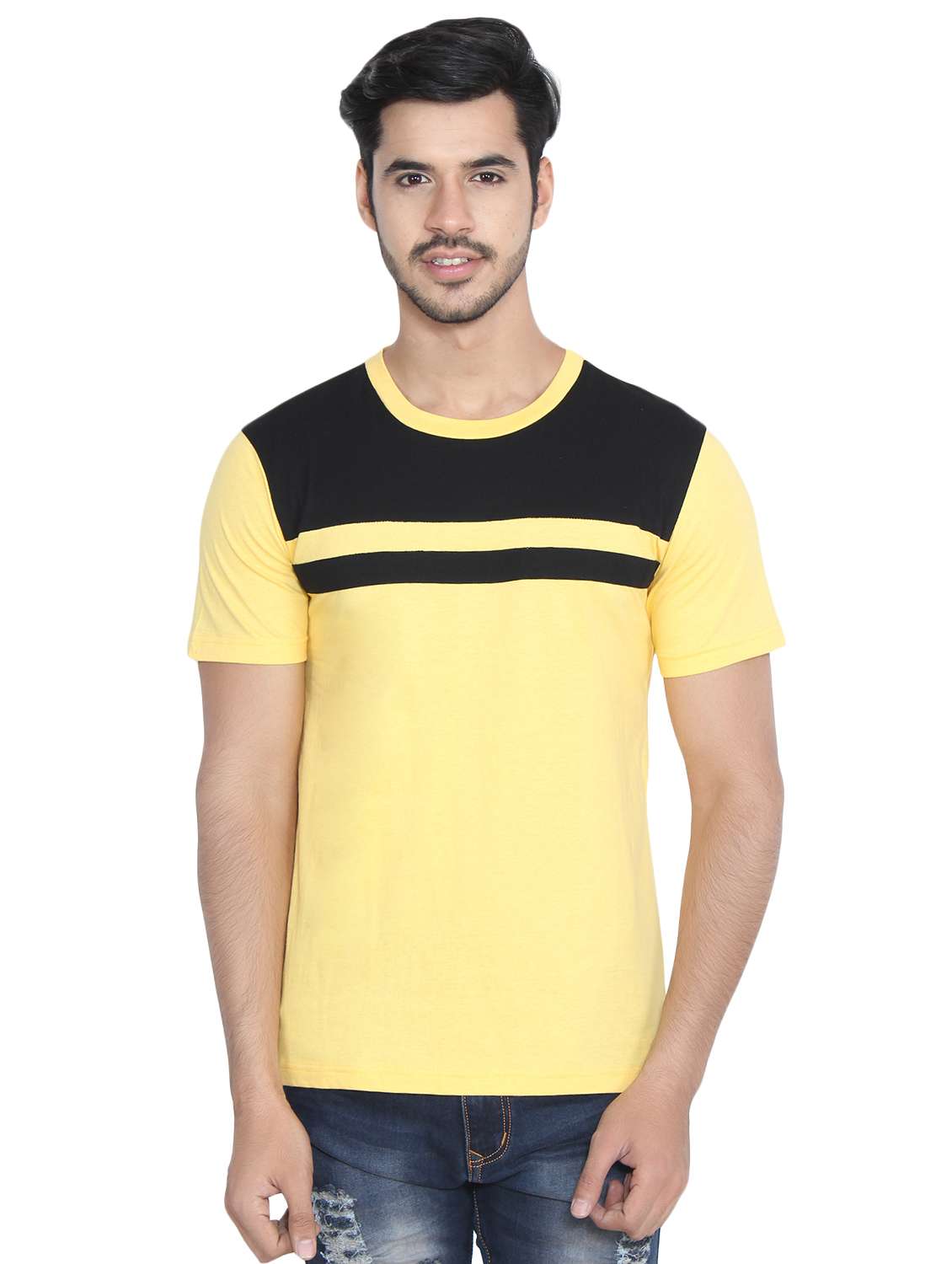 yellow color block tshirt - 16219376 -  Zoom Image - 0
