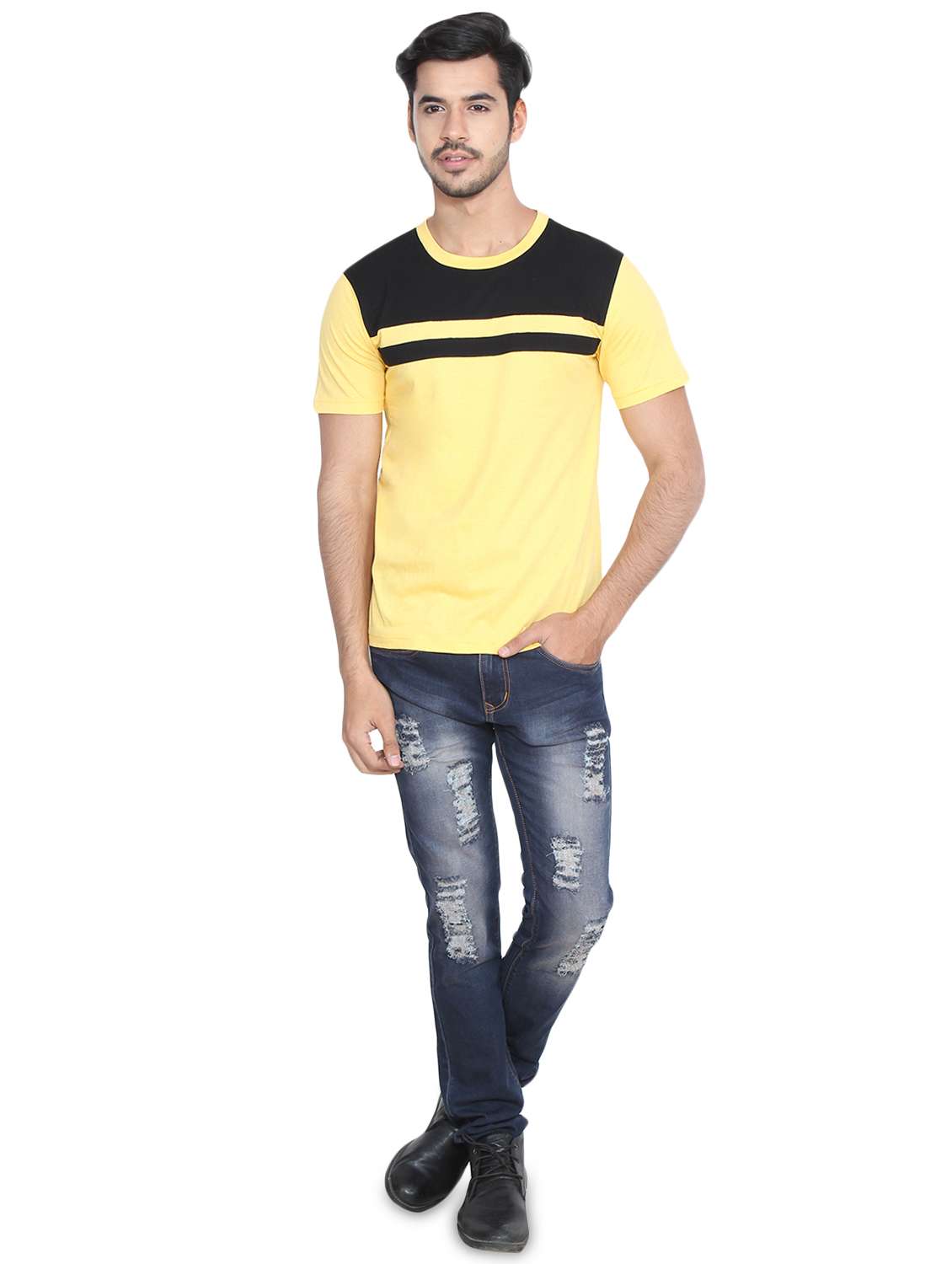 yellow color block tshirt - 16219376 - Standard Image - 3