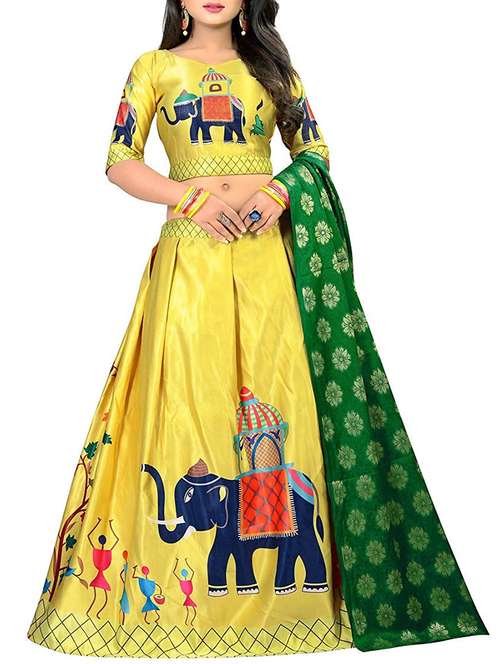yellow digital printed flared lehenga - 16219530 - Standard Image - 0