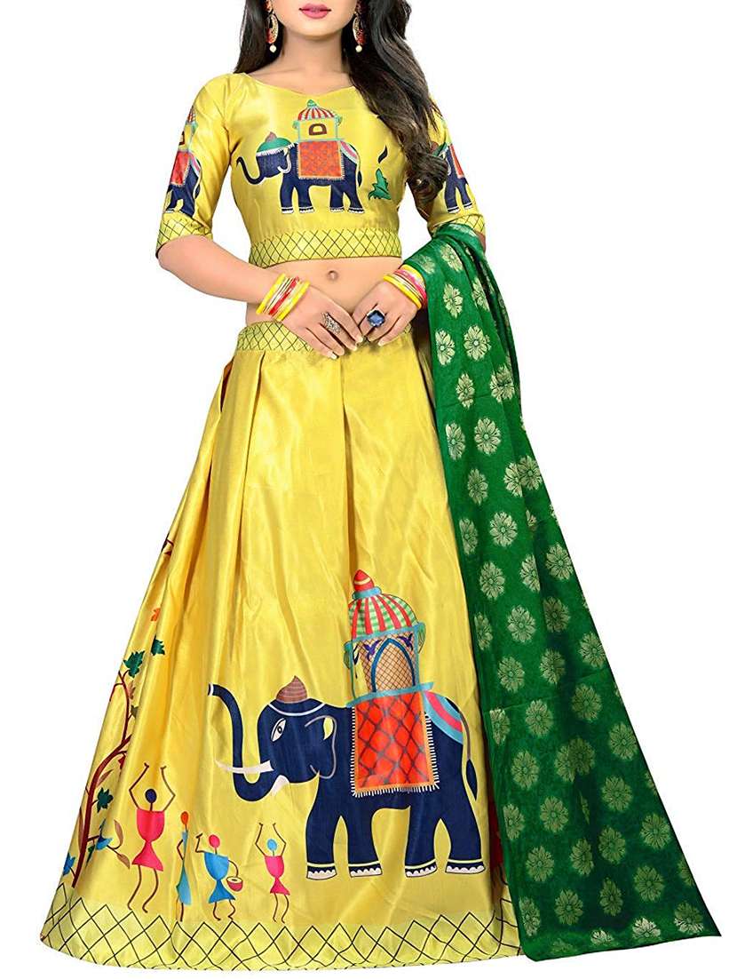 yellow digital printed flared lehenga - 16219530 - Zoom Image - 0
