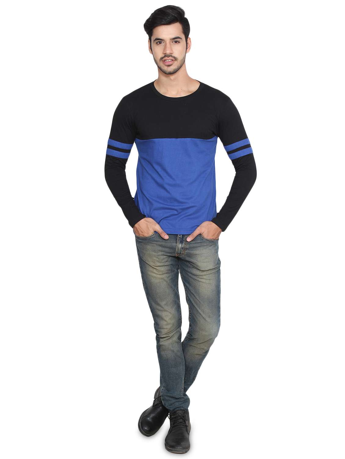 blue color block tshirt - 16219543 -  Standard Image - 3