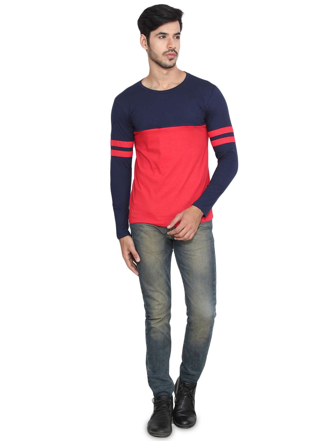 red color block tshirt - 16219544 -  Standard Image - 3