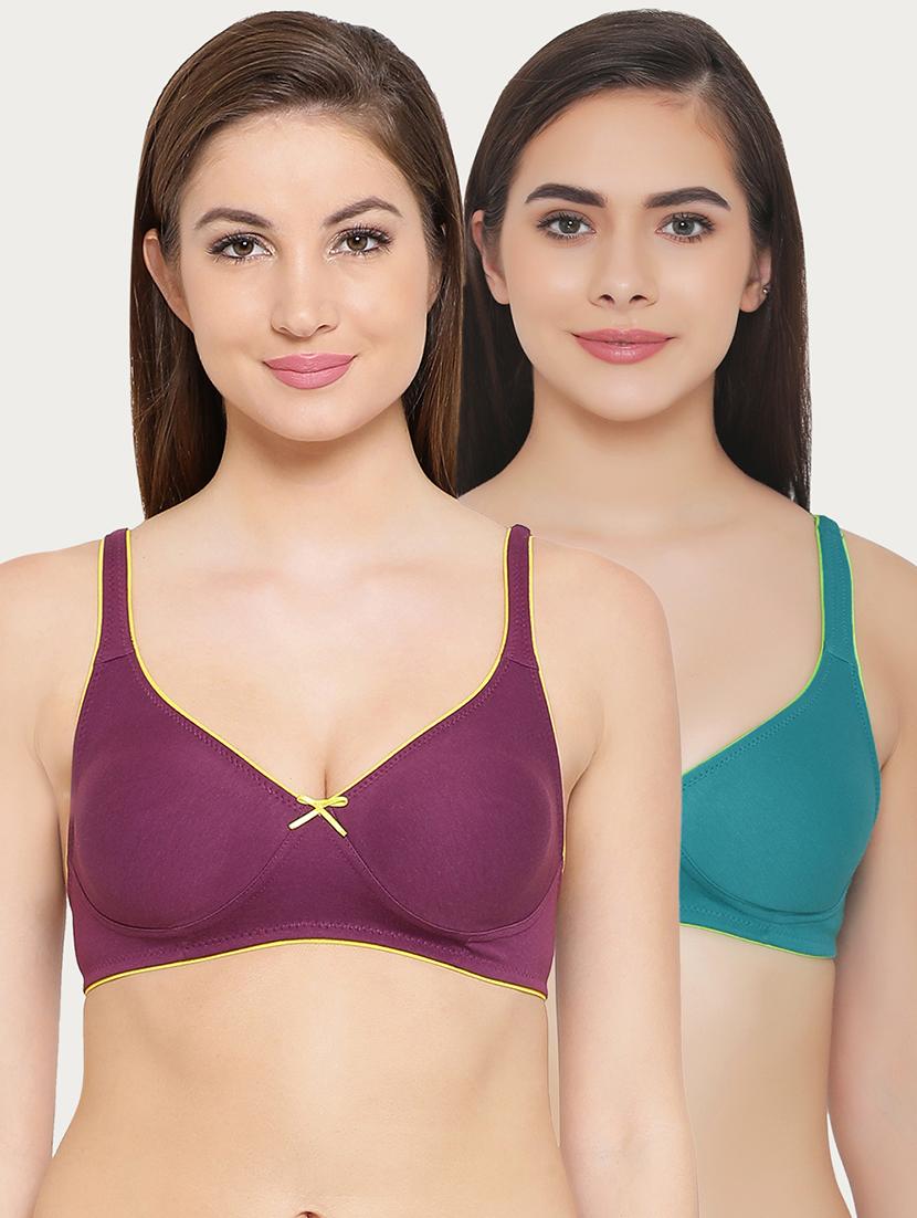 set of 2 contrast bow patch solid  bra