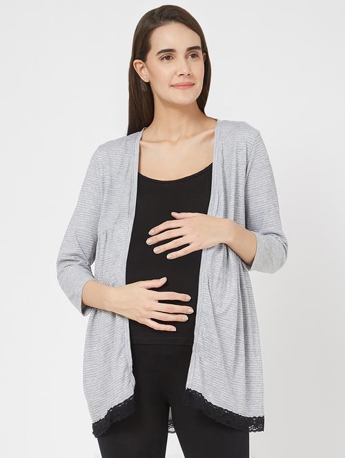 contrast lace striped maternity wear shrug - 16221997 - Standard Image - 0
