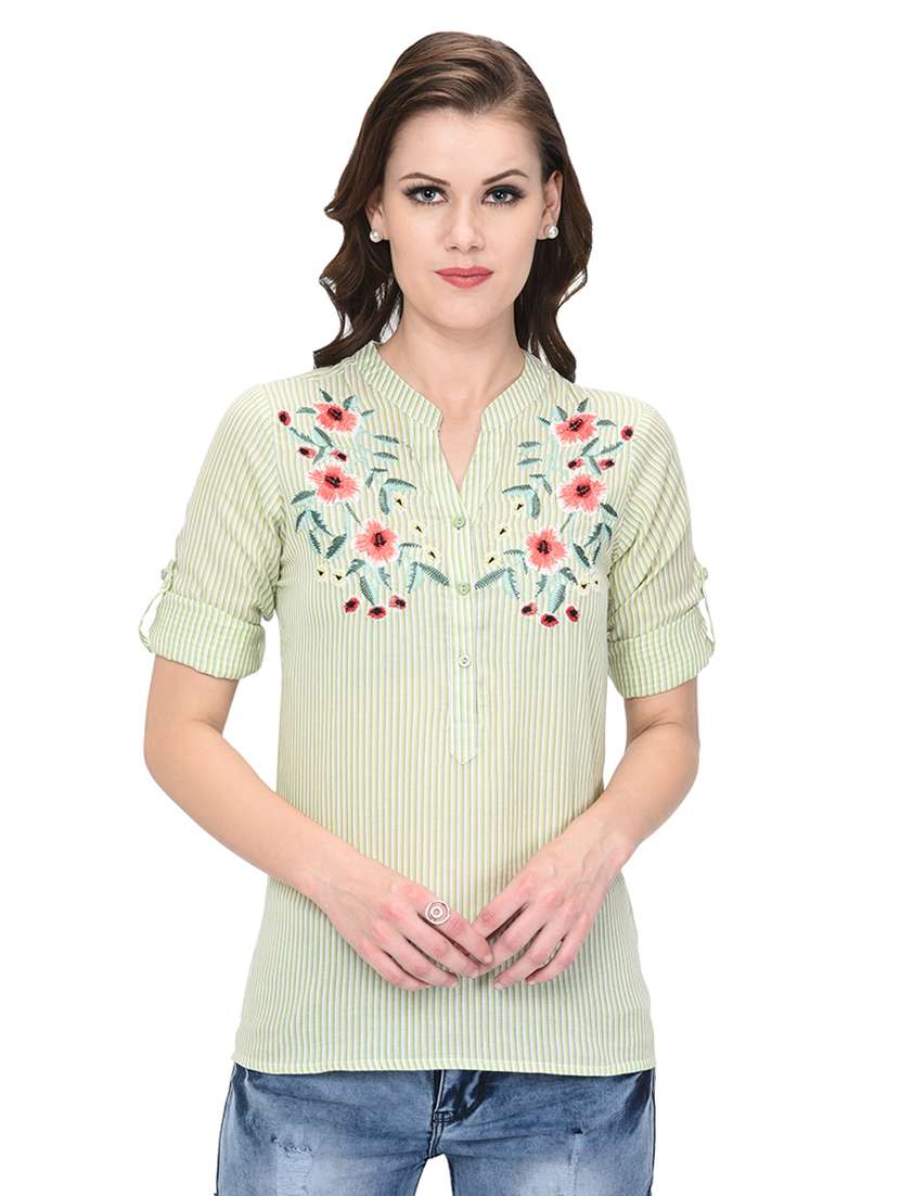 roll up sleeved embroidered tunic