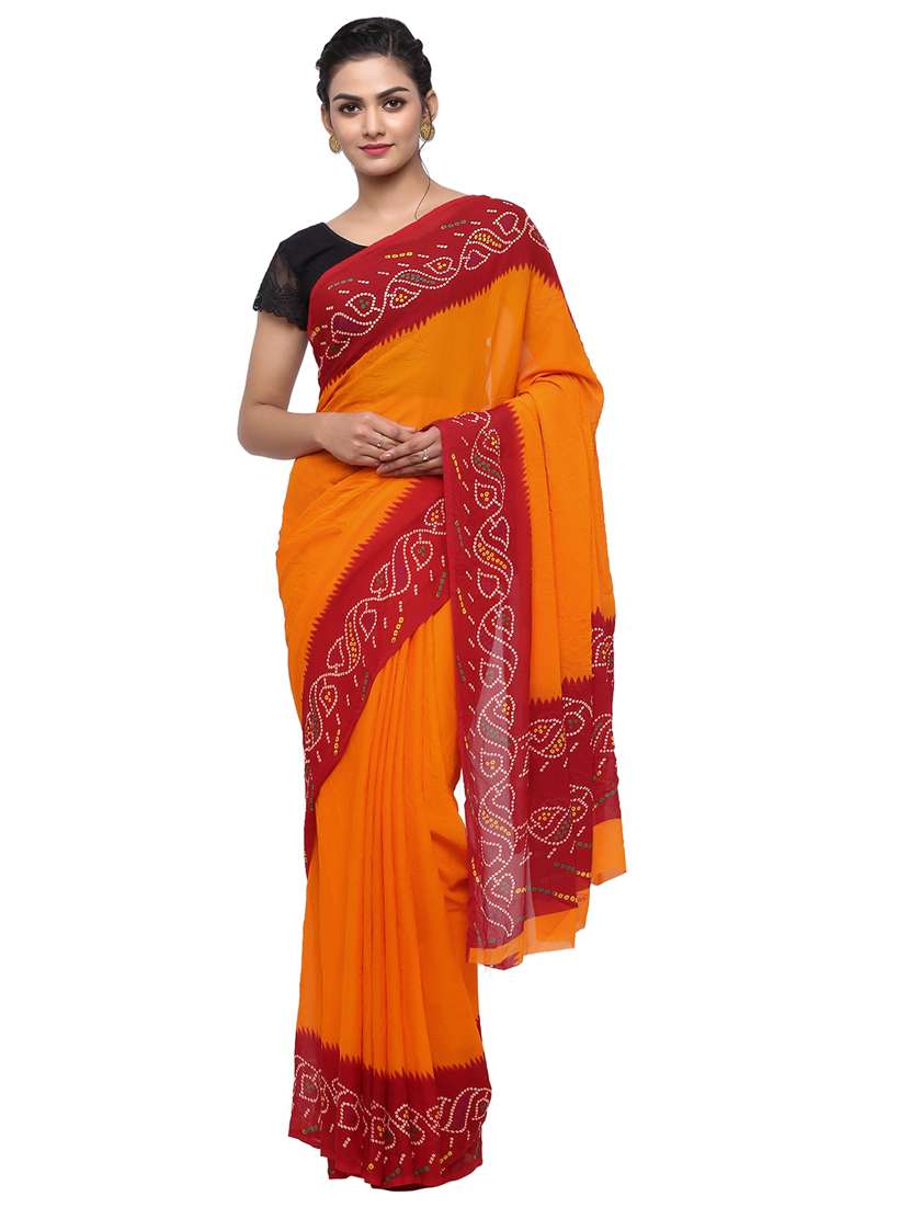 women's bandhani orange colored saree with blouse