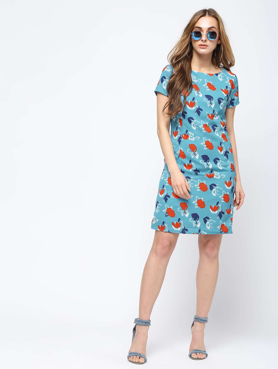 short sleeved floral sheath dress