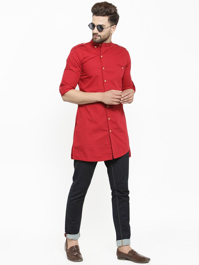 red solid asymmetric kurta - 16226438 - Standard Image - 3