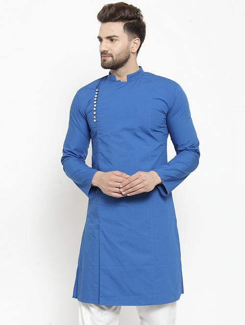 blue solid long kurta - 16226440 - Standard Image - 0