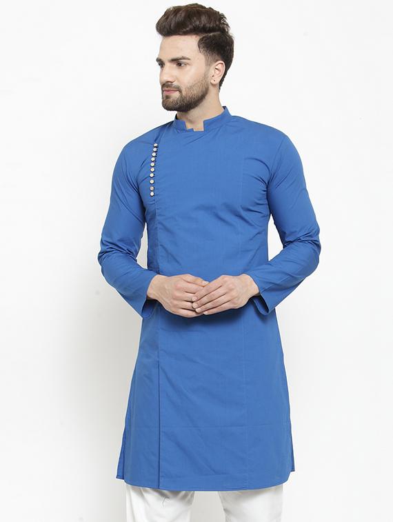 blue solid long kurta