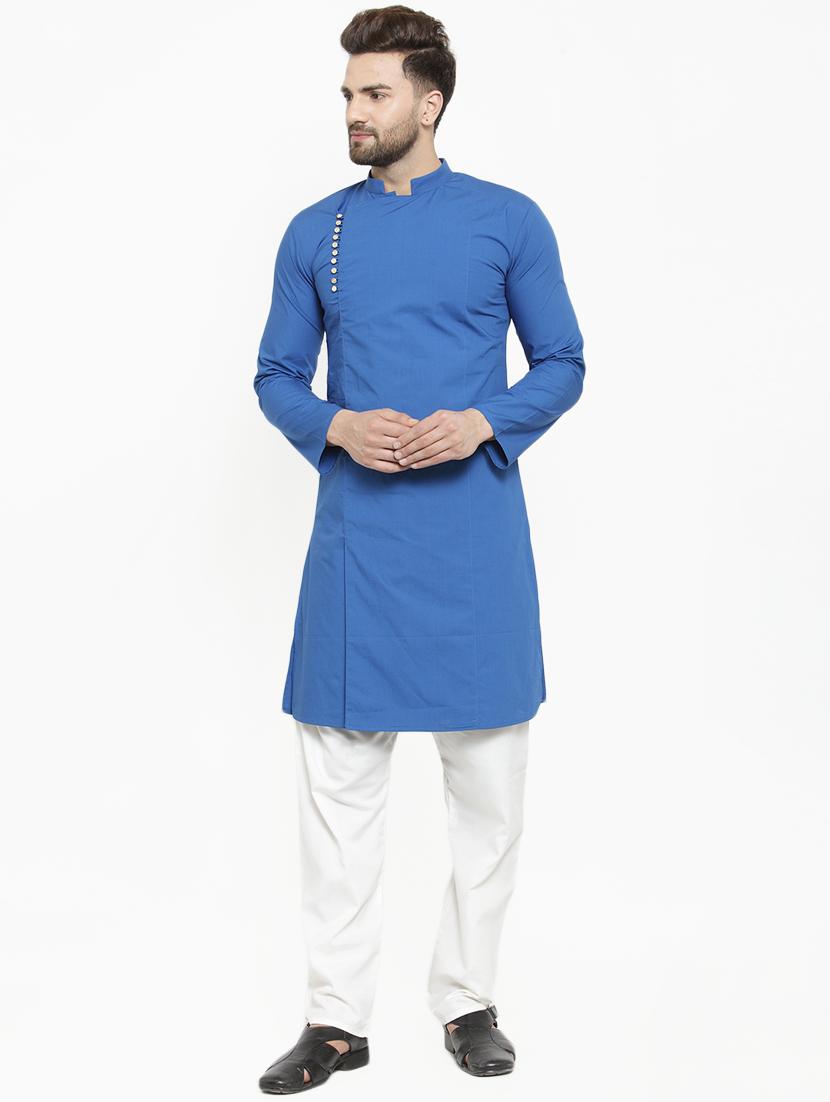 blue solid long kurta - 16226440 - Standard Image - 3