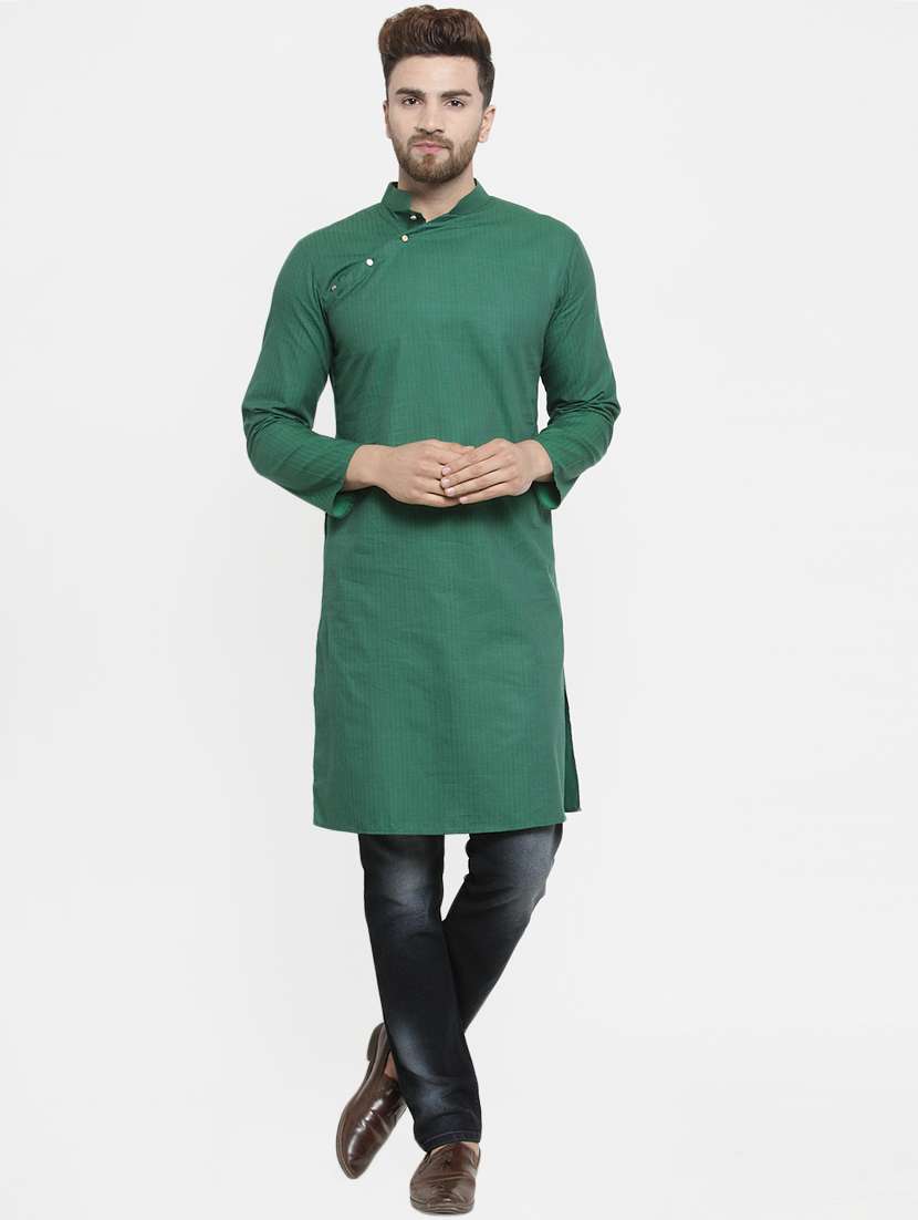 green solid long kurta - 16226447 - Standard Image - 3