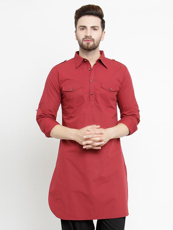 red solid pathani kurta - 16226454 -  Zoom Image - 0