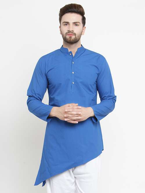 blue solid asymmetric kurta - 16226459 - Standard Image - 0