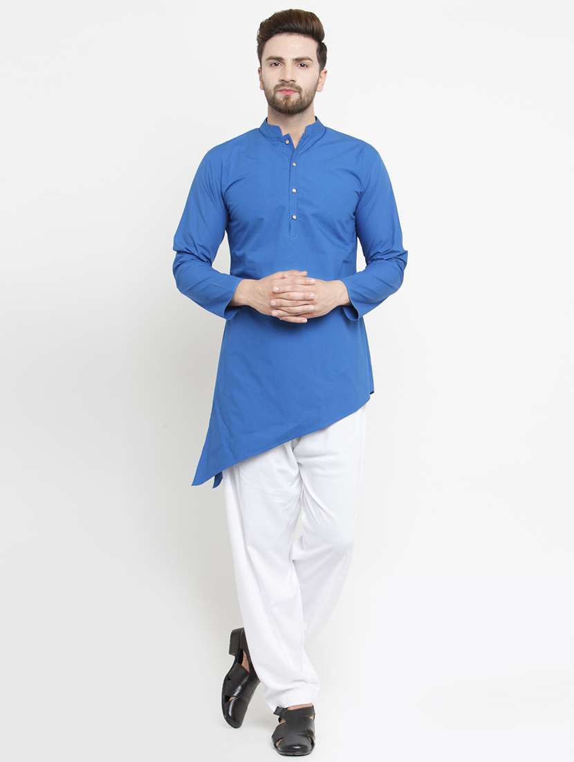 blue solid asymmetric kurta - 16226459 - Standard Image - 3