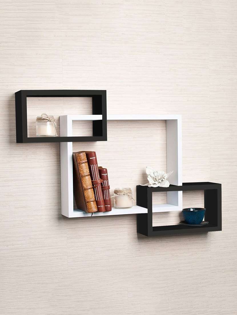 Buy online Intersecting Wall Shelves Rack- Black White Free