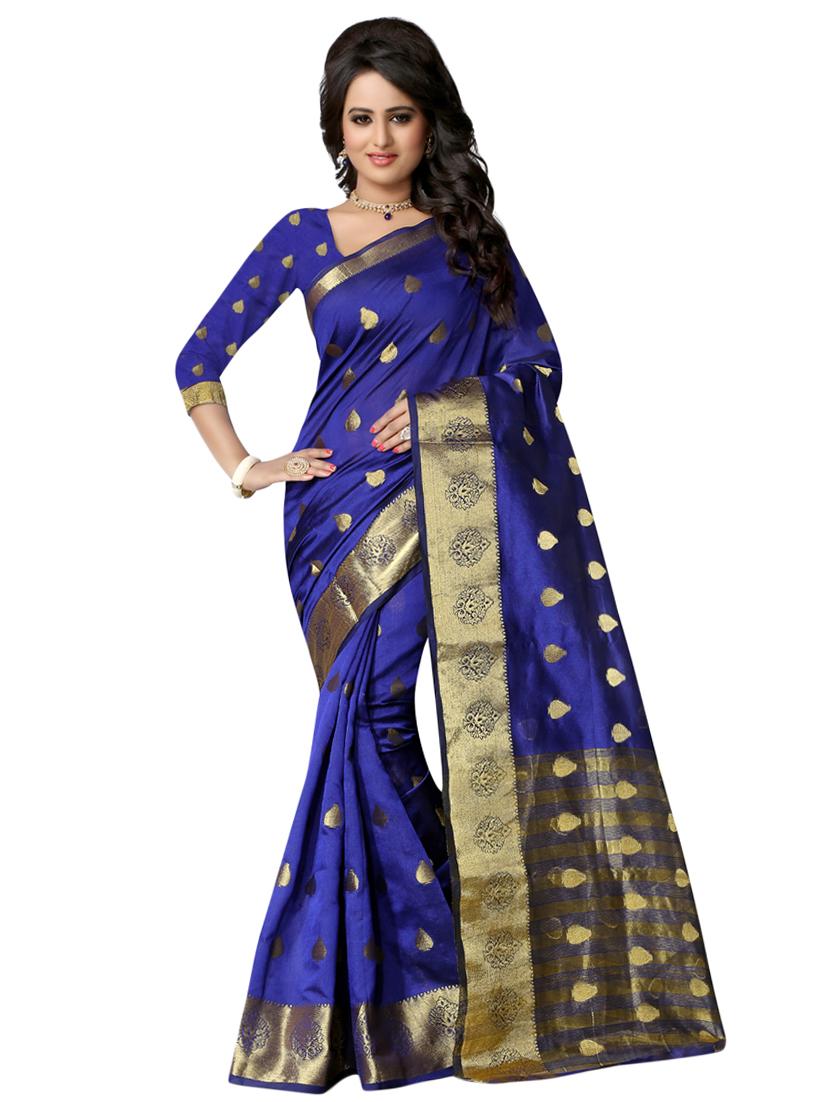 ethnic zari motifs banarasi saree with blouse - 16227075 - Zoom Image - 0