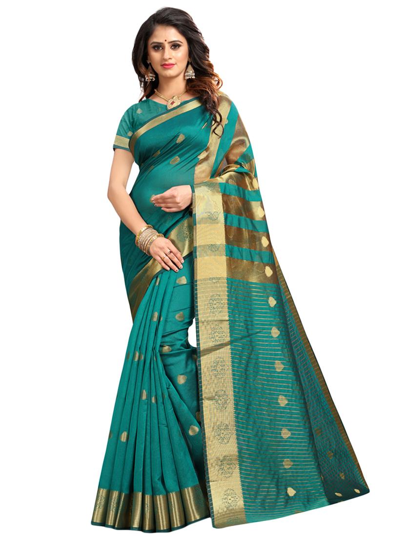 ethnic zari motifs banarasi saree with blouse - 16227076 - Zoom Image - 0