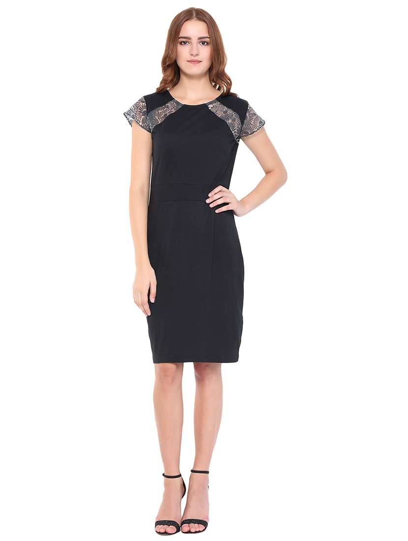 keyhole back mesh paneled sheath dress - 16227109 -  Standard Image - 3