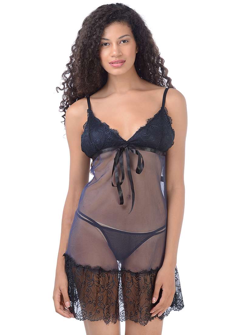 tie front contrast lace babydoll