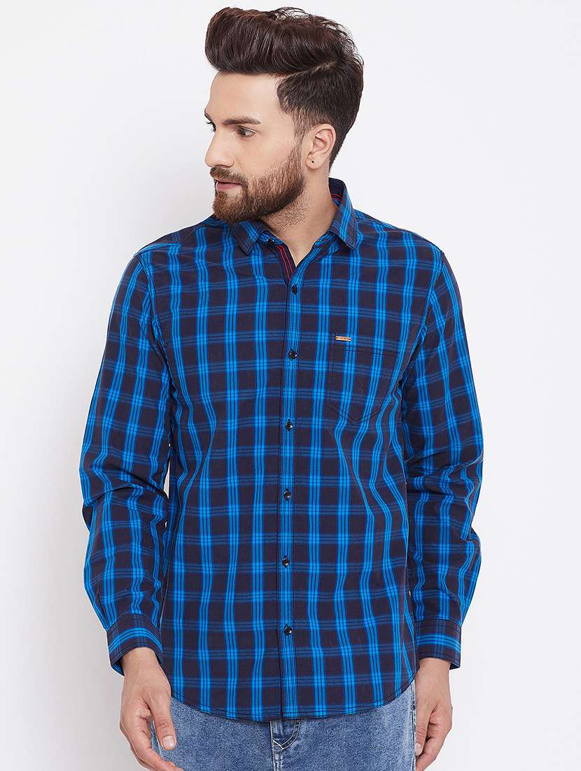 blue checkered casual shirt - 16229734 -  Zoom Image - 0