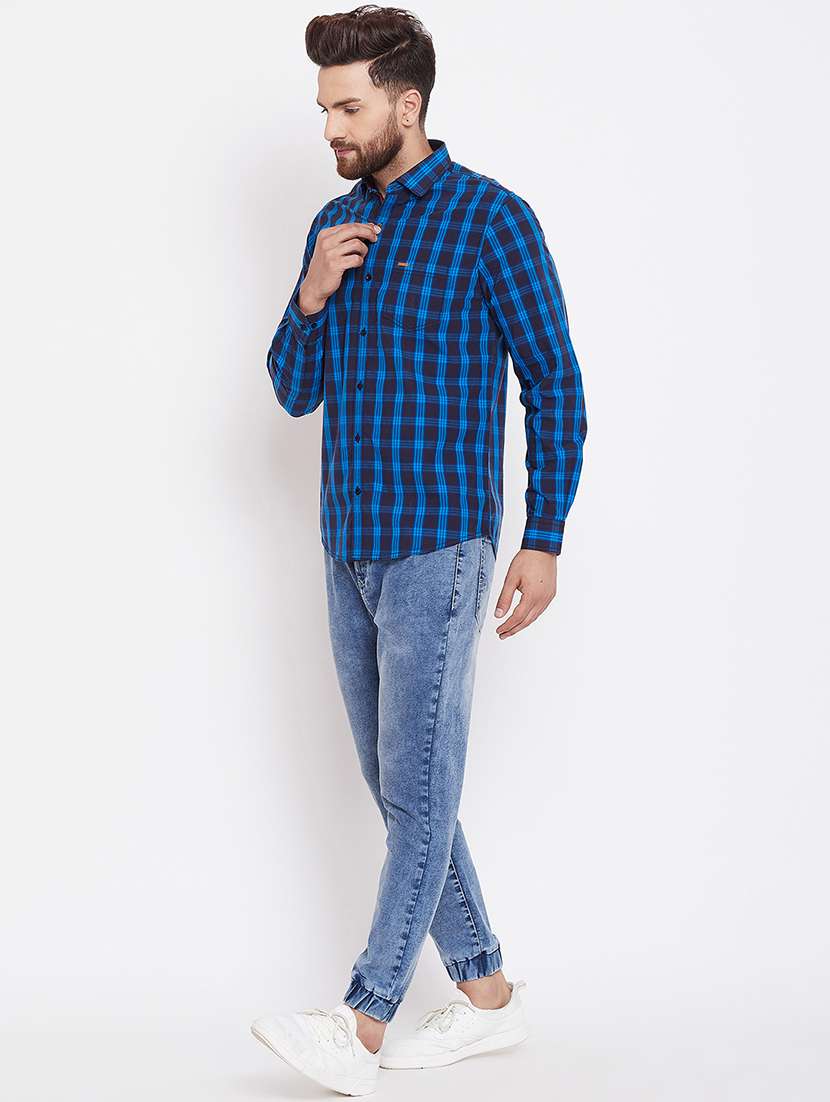 blue checkered casual shirt - 16229734 - Standard Image - 3