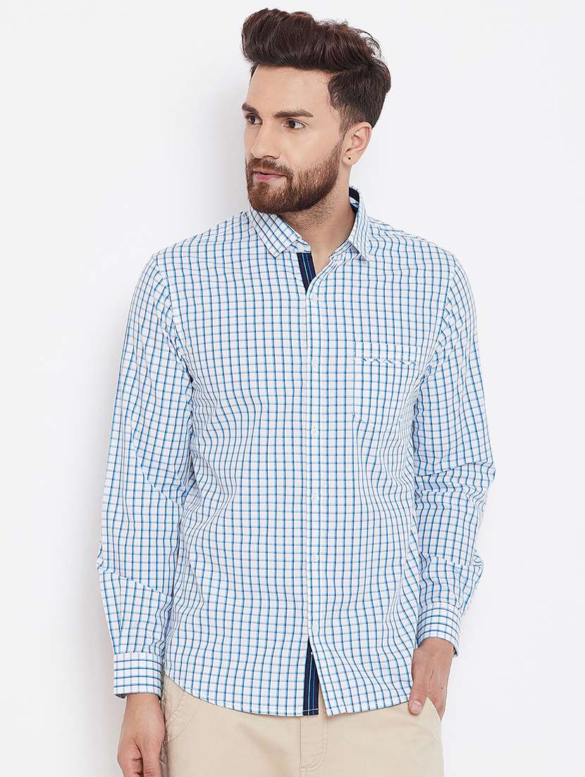 blue checkered casual shirt - 16229739 -  Zoom Image - 0
