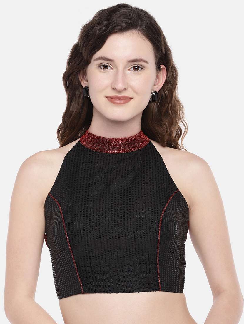 halter neck black blouse