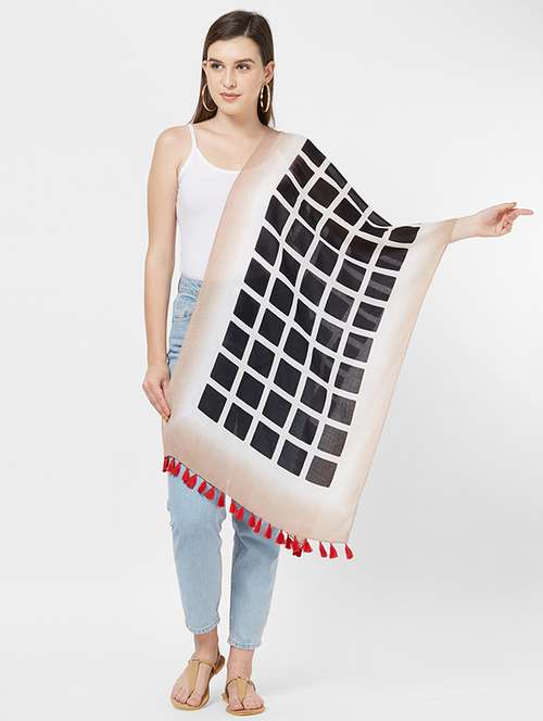 tasseled hem checkered stole - 16233394 -  Standard Image - 0