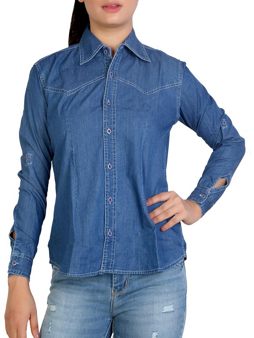 curved hem denim shirt - 16234701 - Zoom Image - 0