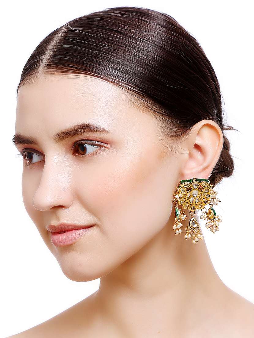 gold metal drop earring - 16235706 - Standard Image - 3