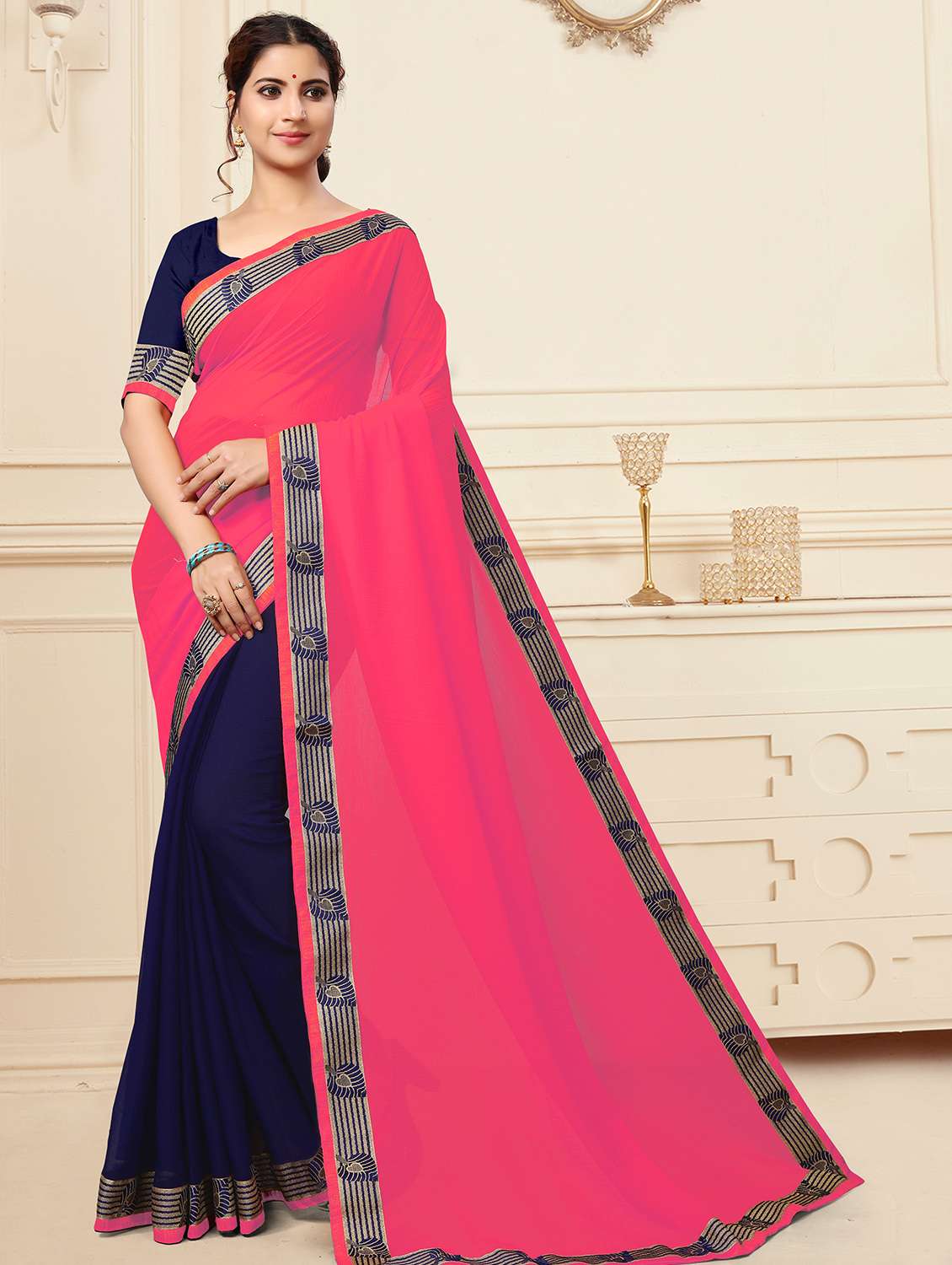 color block half and half saree with blouse