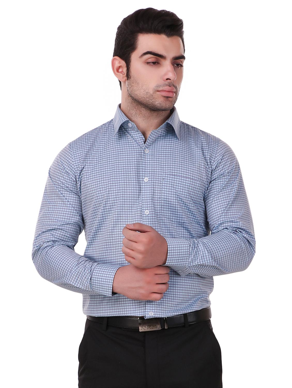 blue checkered formal shirt - 16236501 - Zoom Image - 0