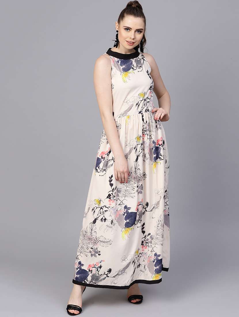 contrast binding floral maxi dress