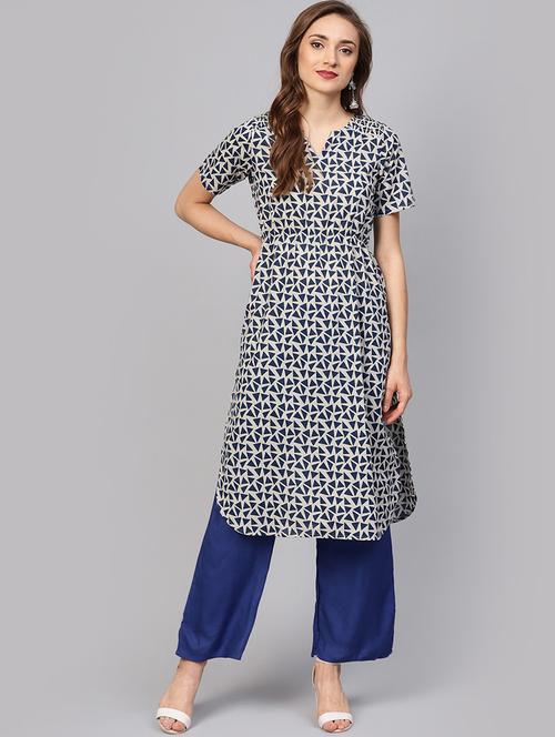 geometrical printed kurta palazzo set - 16237443 -  Standard Image - 0