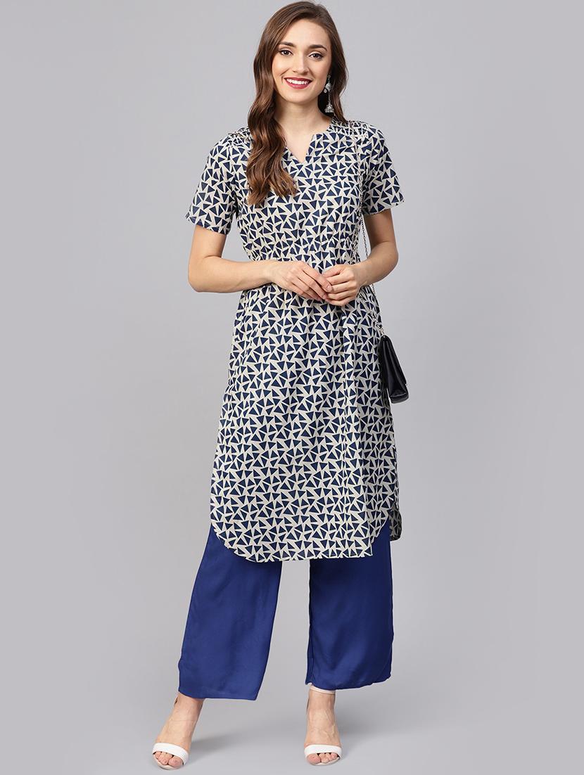 geometrical printed kurta palazzo set - 16237443 - Standard Image - 3