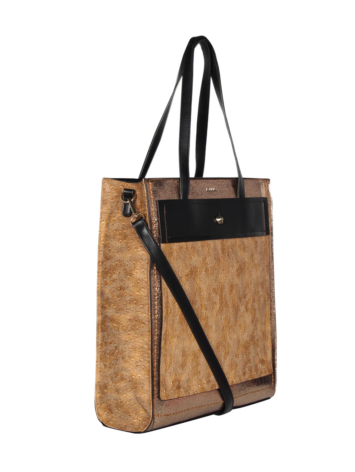 gold leatherette (pu) handbag - 16238444 - Standard Image - 3