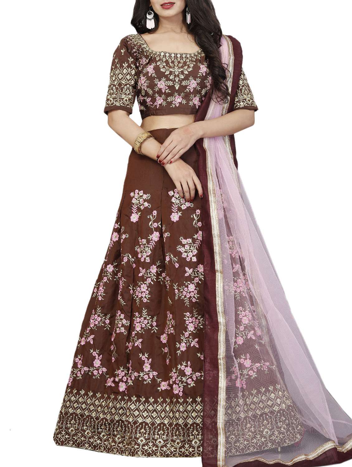 floral embroidered flared lehenga