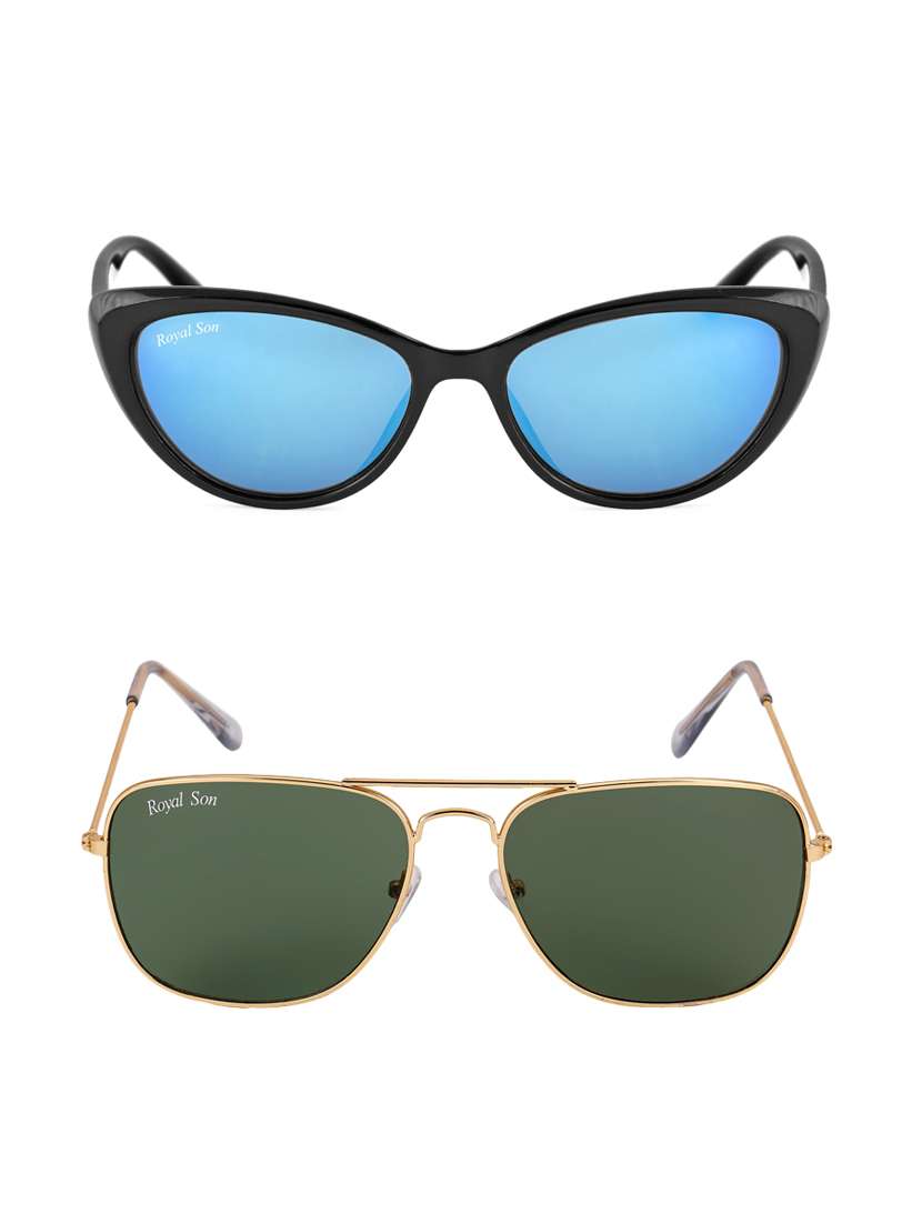 Buy online Royal Son Green Square Aviator And Blue Mirrored Cat